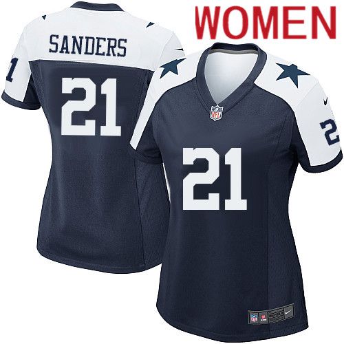 Women Dallas Cowboys #21 Deion Sanders Nike Navy Alternate Game Team NFL Jersey->women nfl jersey->Women Jersey
